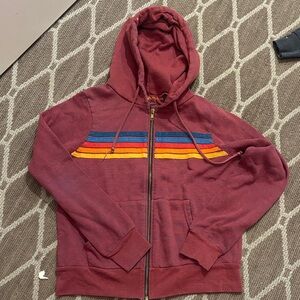 Aviator Nation Maroon Zip-Up Hoodie with Stripes